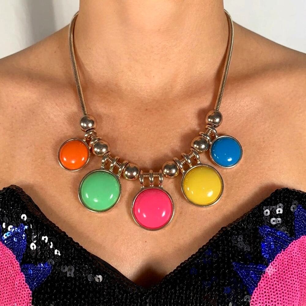 Y2K Serving '80s Neon Bubble Statement Necklace by Myka